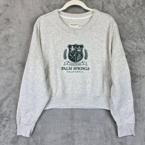 Abercrombie & Fitch Sweatshirt Womens Large Gray Cropped Crewneck Palm Springs - Picture 1 of 9